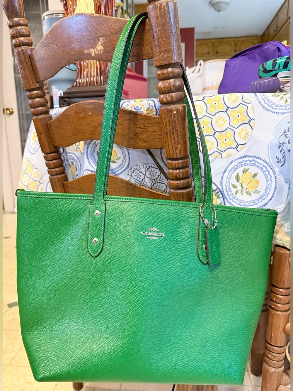 COACH Green Leather Shoulder Tote